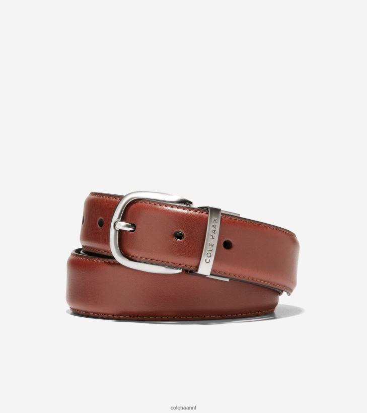 Jurkriem van 32 mm met gevederde randen Heren Brits tan-zwart Cole Haan accessoires 6H6J6F561