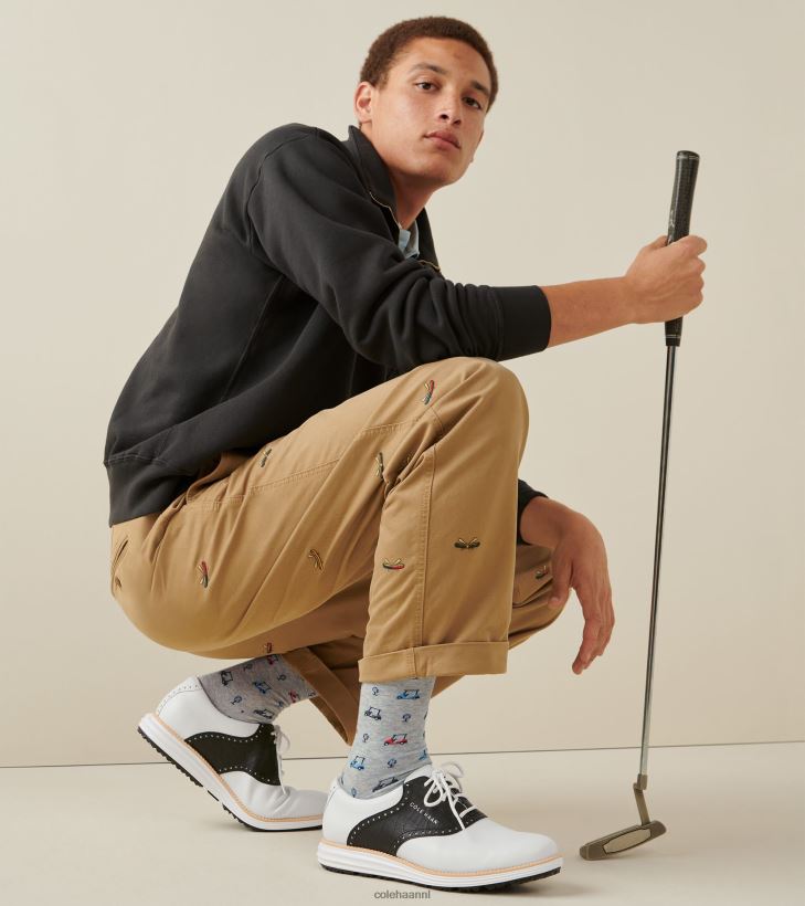 originele Grand Saddle golfschoen Heren wit-zwart croc print Cole Haan schoenen 6H6J6F470